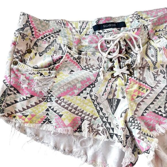 Billabong Y2K Tribal Low Rise Lace Up Denim Shorts - Picture 3 of 5